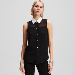 POPLIN COLLAR SLEEVELESS BLOUSE
