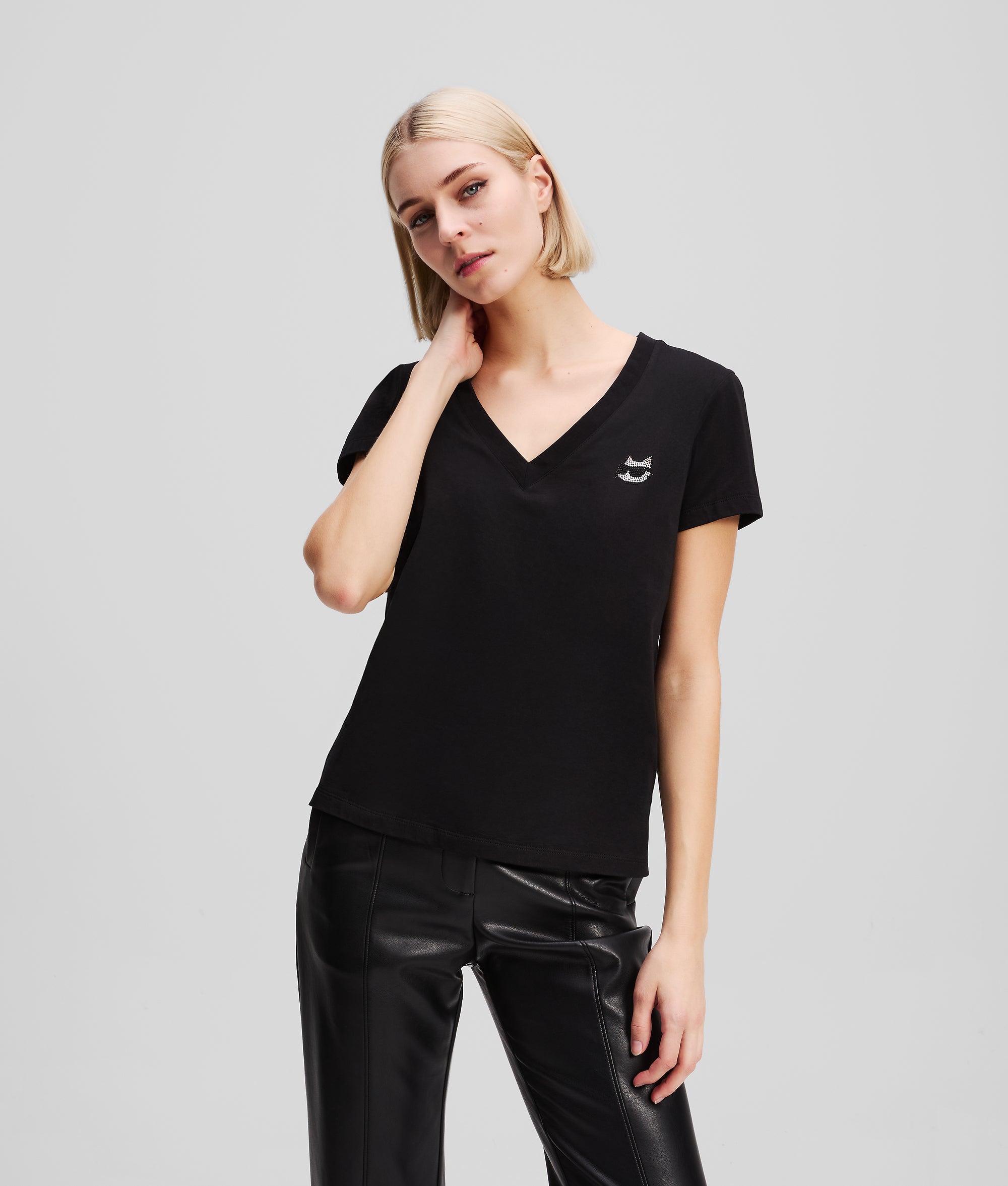 RHINESTONE IKON CHOUPETTE V-NECK T-SHIRT