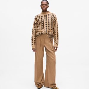 Wool-blend wide leg pants