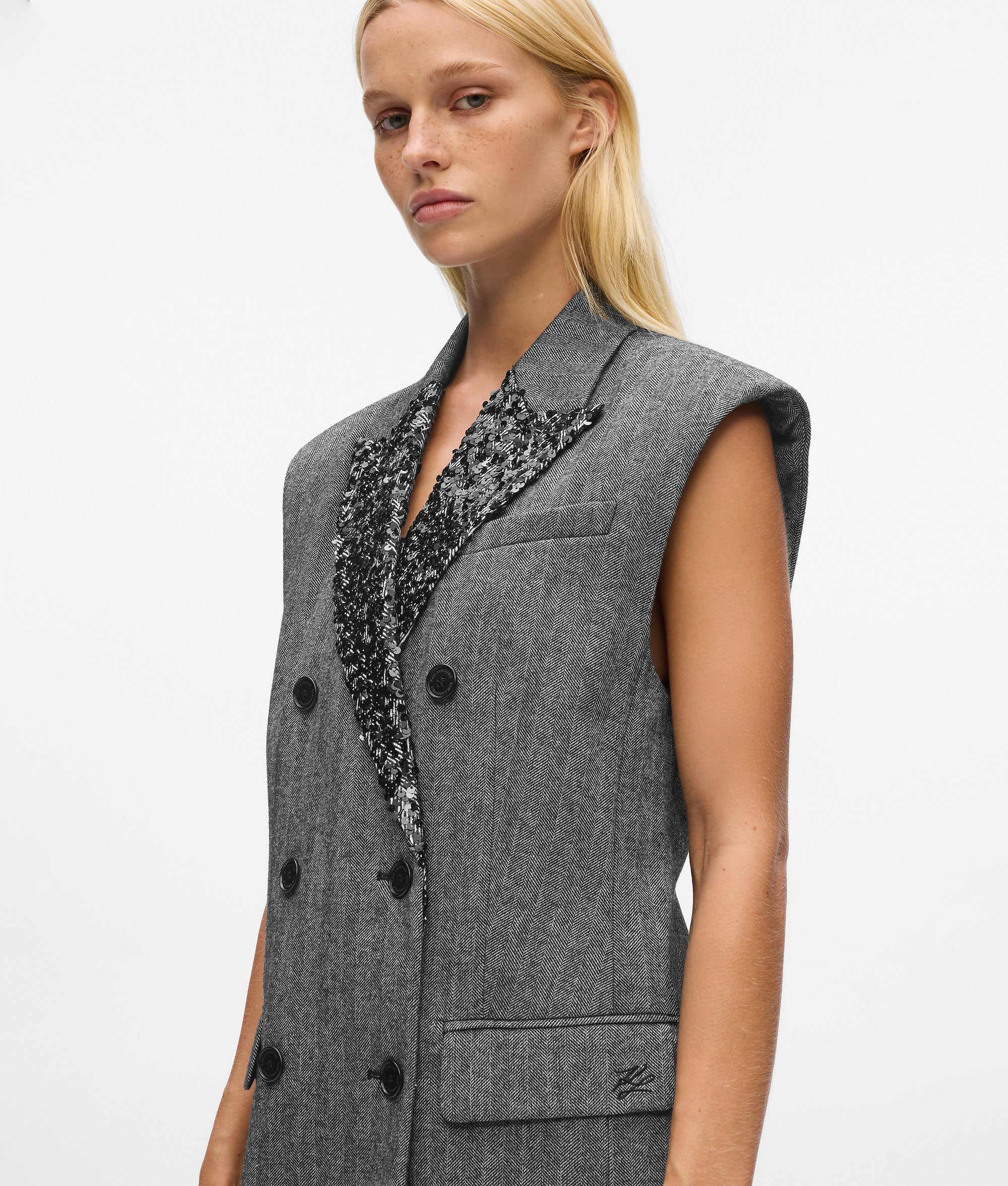 Sequin lapel tweed gilet - Image 2