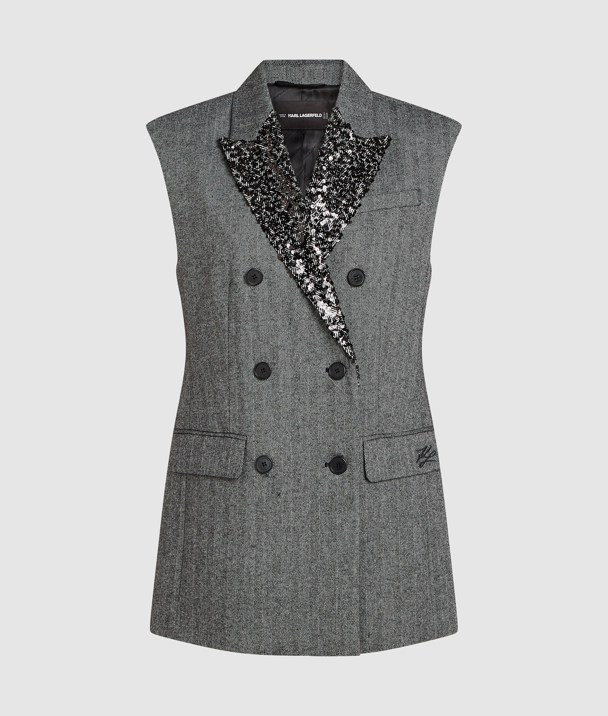 Sequin lapel tweed gilet - Image 5