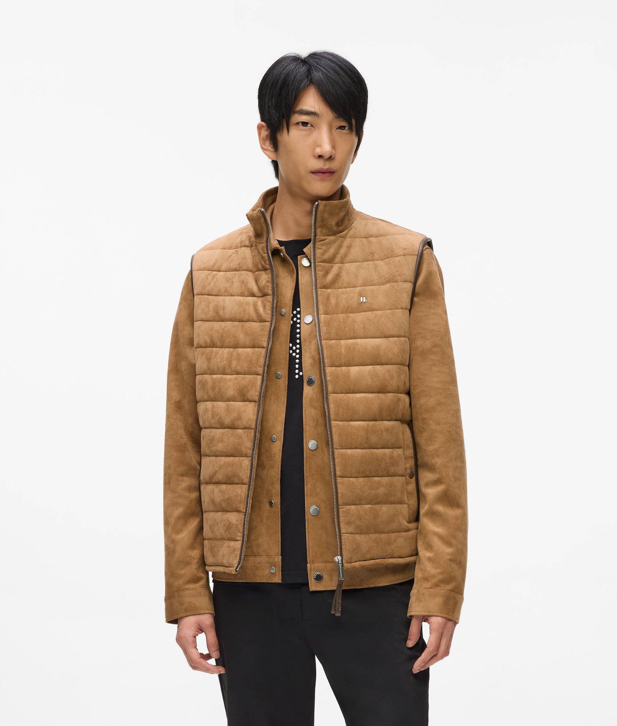 Quilted faux suede gilet