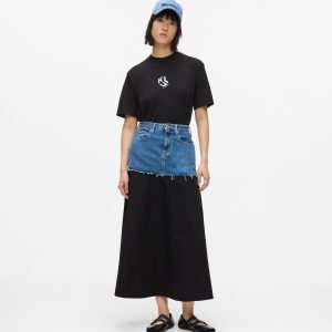 Denim panel maxi skirt