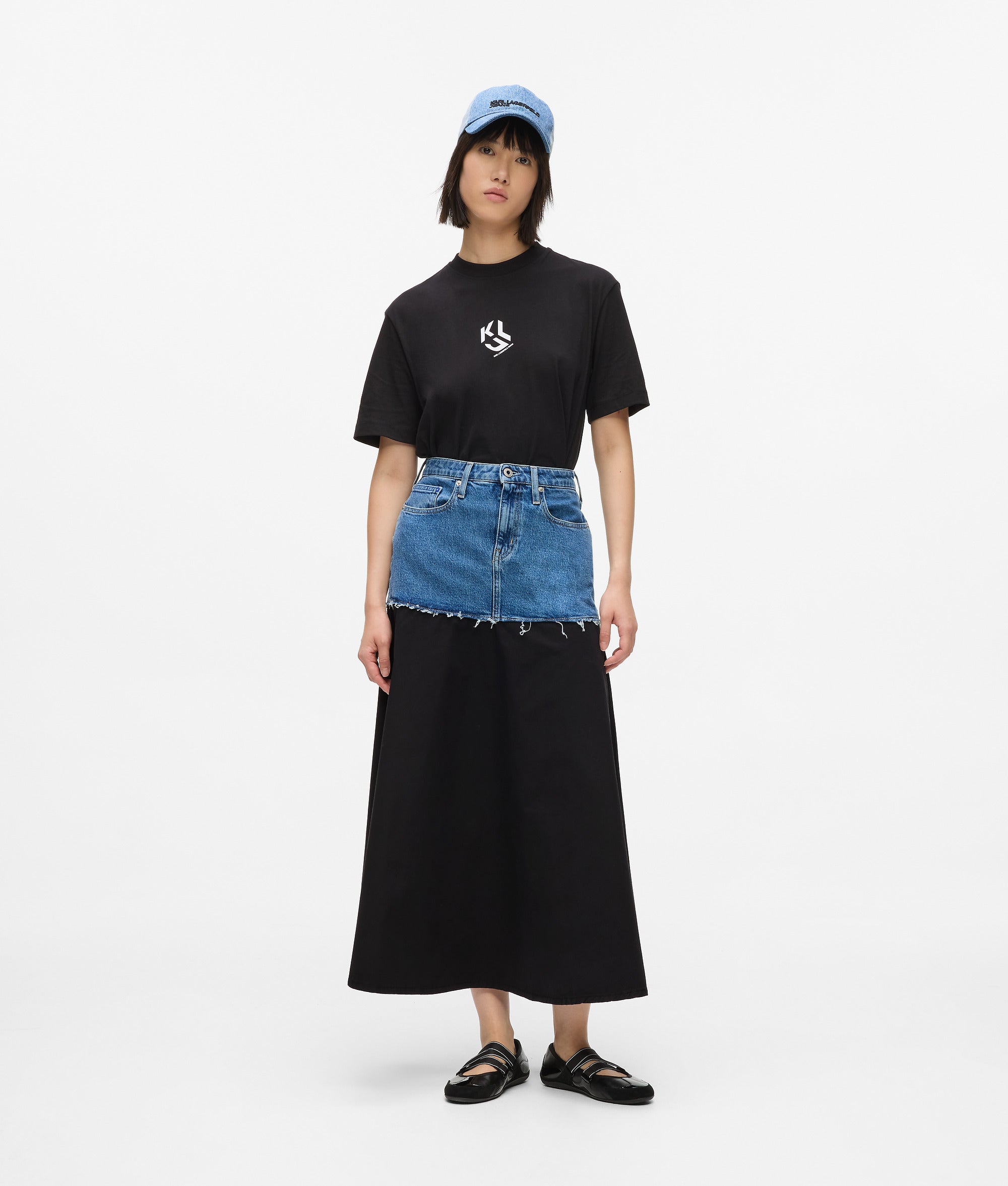 Denim panel maxi skirt