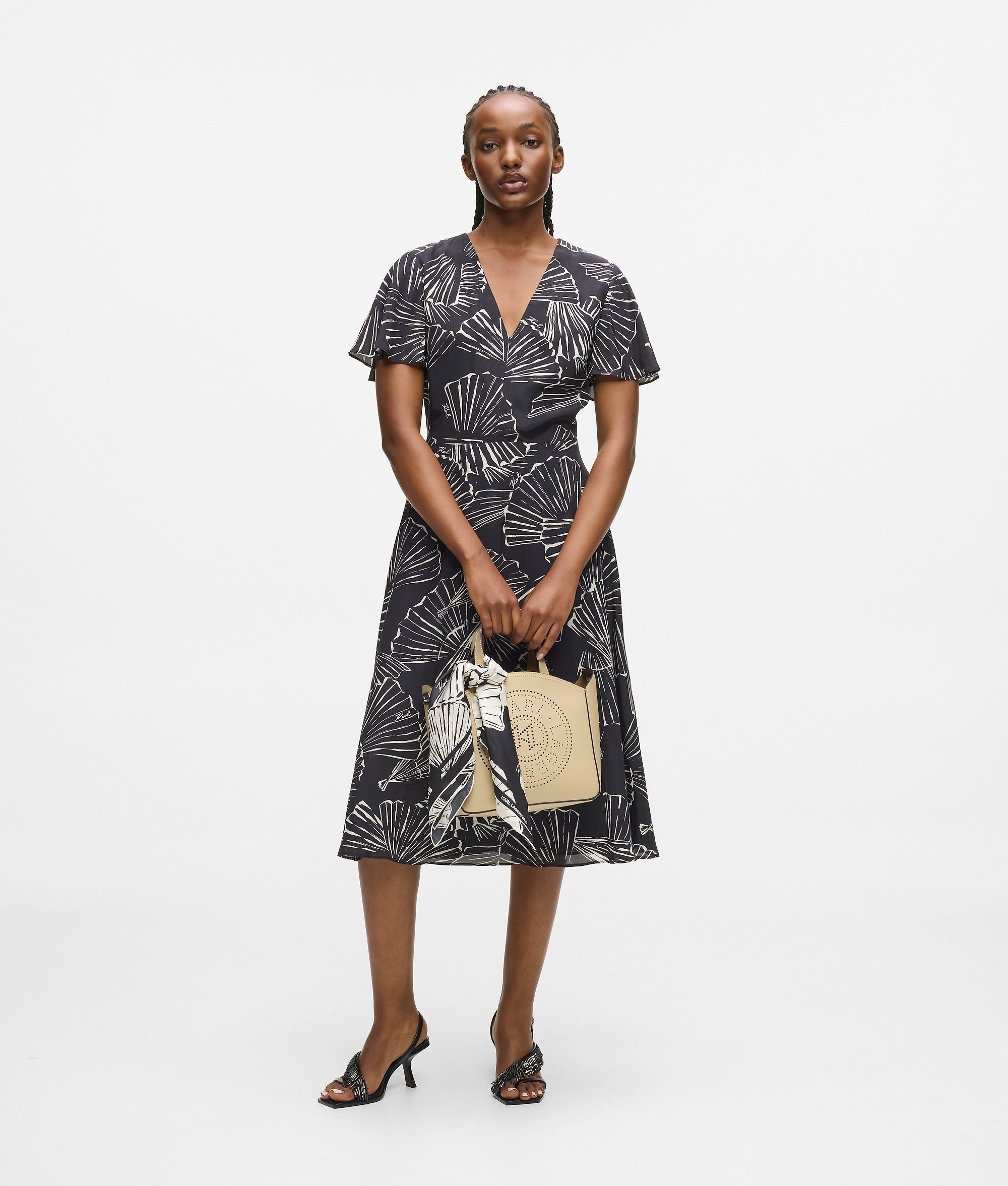 Fan print V-neck dress - Image 4