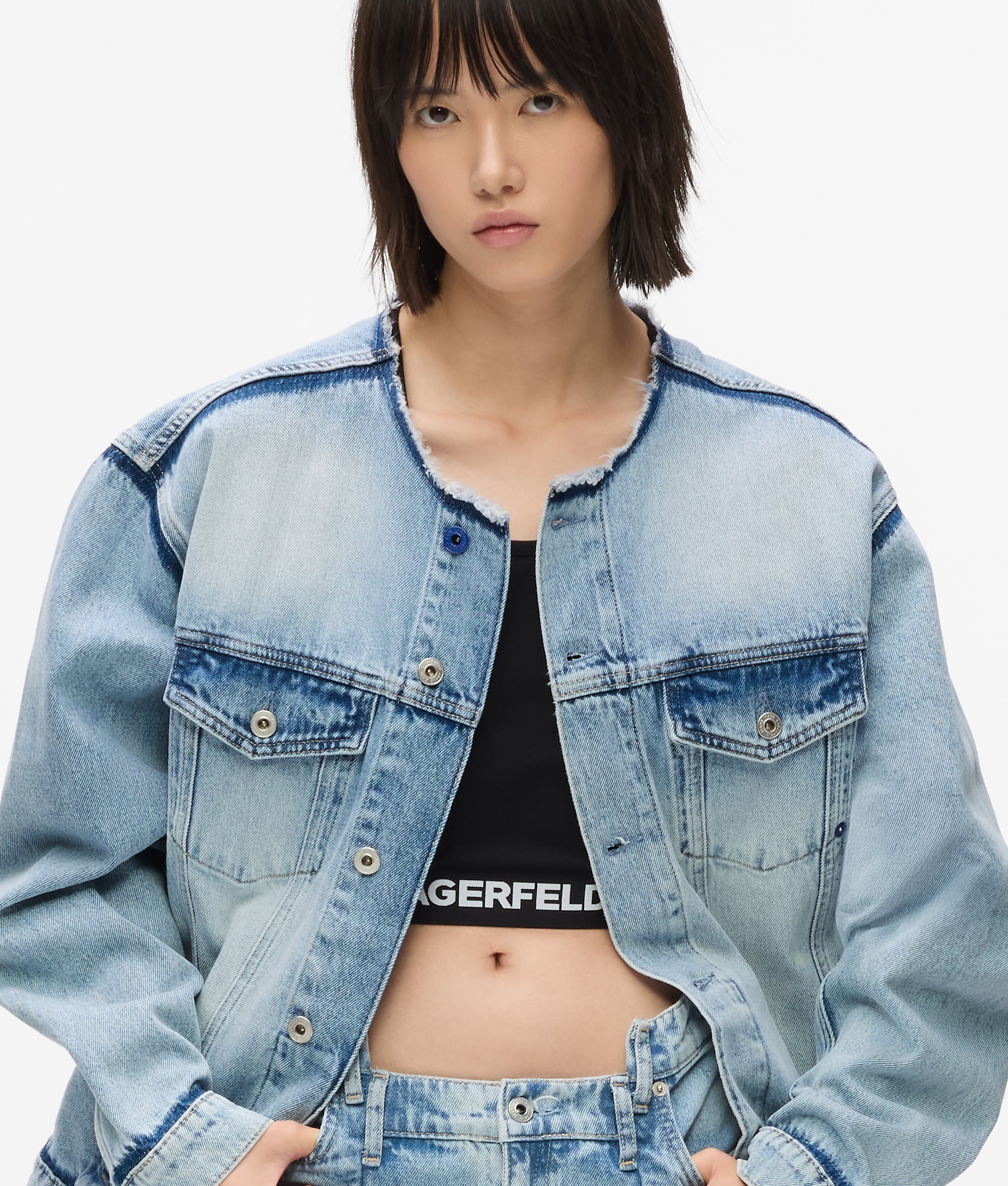 Collarless denim jacket - Image 2